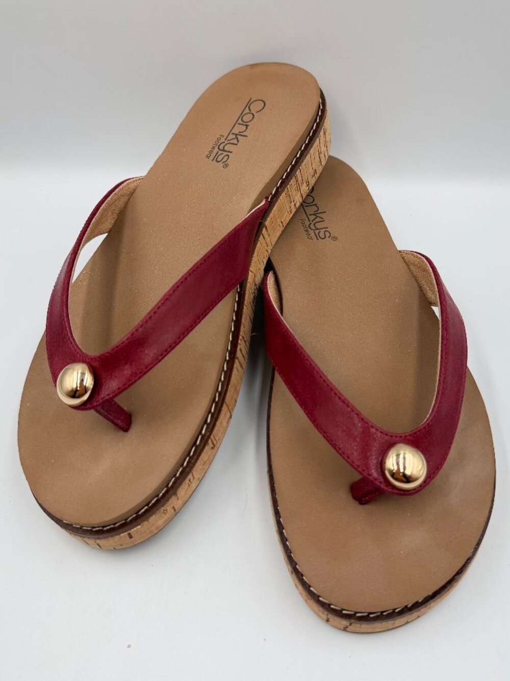 Corkys Footwear Womens 9 Off the Deep End Red Gold Stud Flip Flop Sandal
